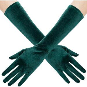 Women's Green Short Velvet Gloves Design Flapper Party Tea Costume Accessories